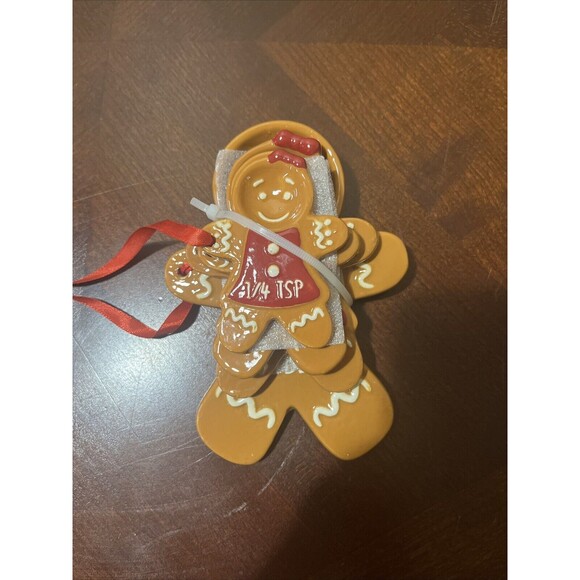 Holiday Time Gingerbread Family Ceramic Measuring Spoon Set 4pc Christmas Time - Picture 1 of 4